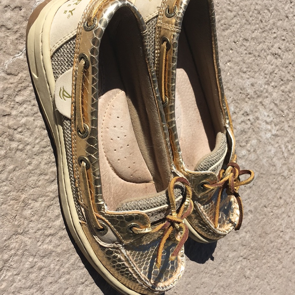 $95 gold leather Snake print Sperry Topsider 5 - Picture 5 of 6